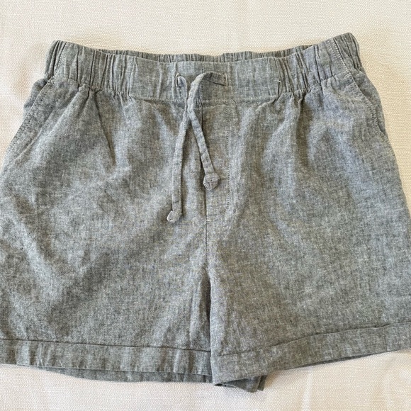 UNIQLO Chambray Linen Blend Elastic Waist Drawstring Pull-on Cuffed Shorts Sz M - Picture 3 of 6